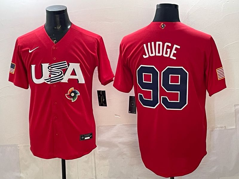 Men 2026 World Cub USA #99 Judge Red Nike MLB Jersey style 002